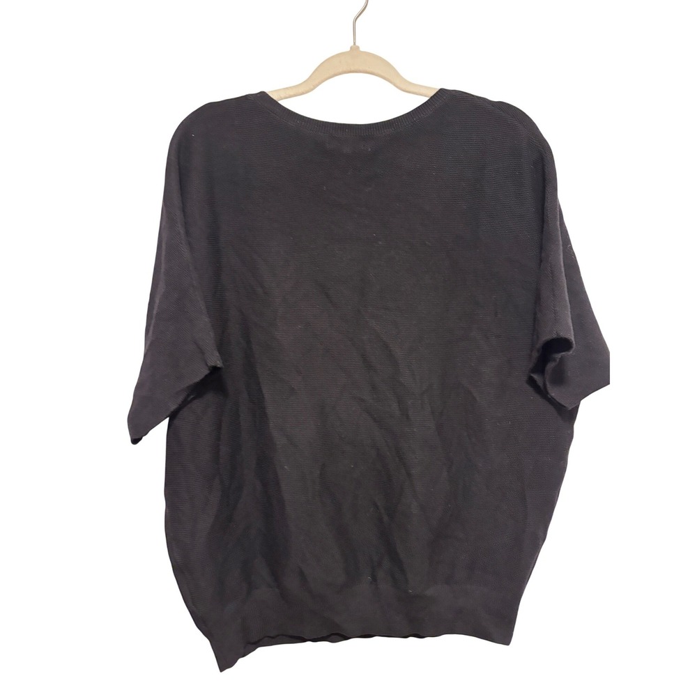 NWT Quince Black Cotton Cashmere Link-Stitch Dolman Short Sleeve Sweater M - Picture 2 of 6
